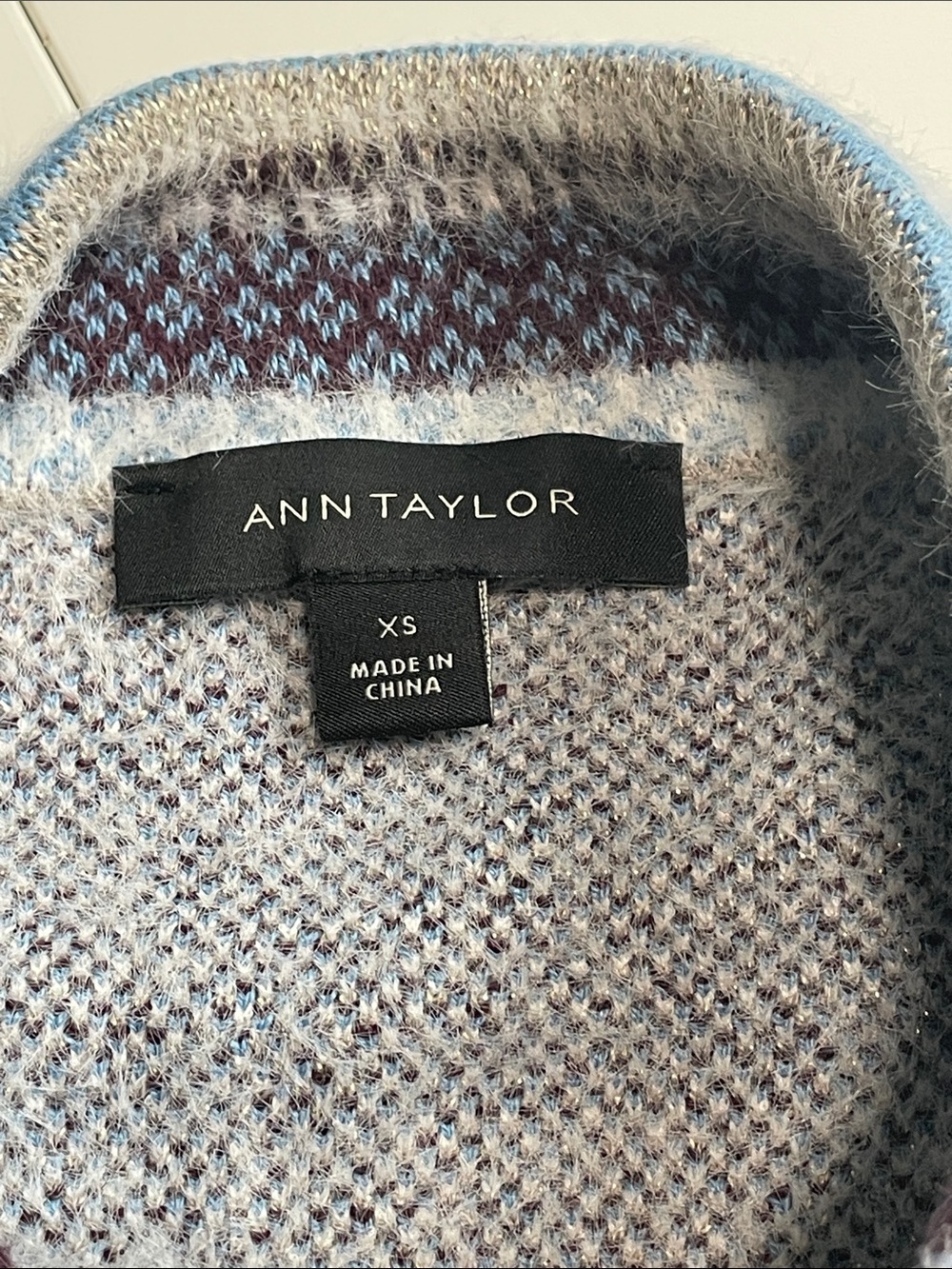 Ann Taylor Light Blue and Burgundy Knit Turtleneck Sweater - Picture 2 of 5